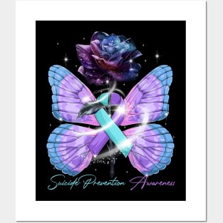 Suicide Prevention Awareness Ribbon Rose Butterfly Posters and Art